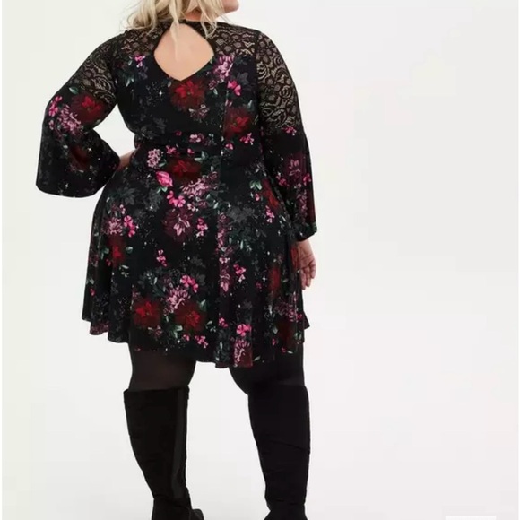 Torrid Dress Whimsygoth Fairy Grunge Lace Bell Sleeve Witchy Sz 1/1X Black Multi - Picture 10 of 16